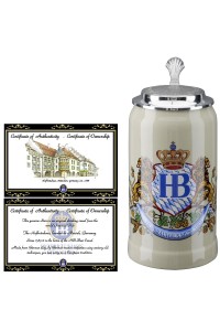 Hofbrauhaus German Beer Mug Loewendekor Beerstein with Tin lid .5 liter